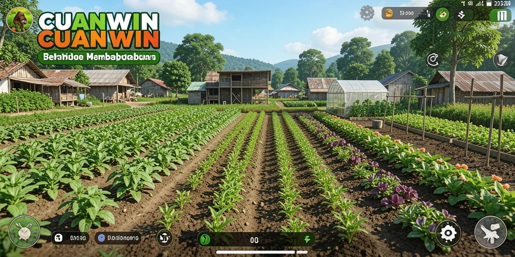 Tampilan gameplay CUANWIN dengan kebun yang hijau dan subur.