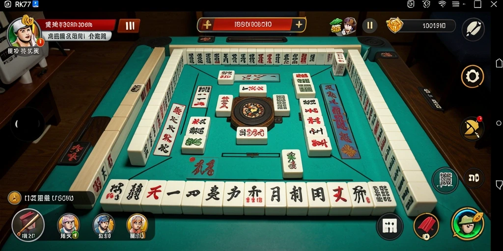 Tampilan layar permainan RK77 dengan grafis Mahjong yang menawan.