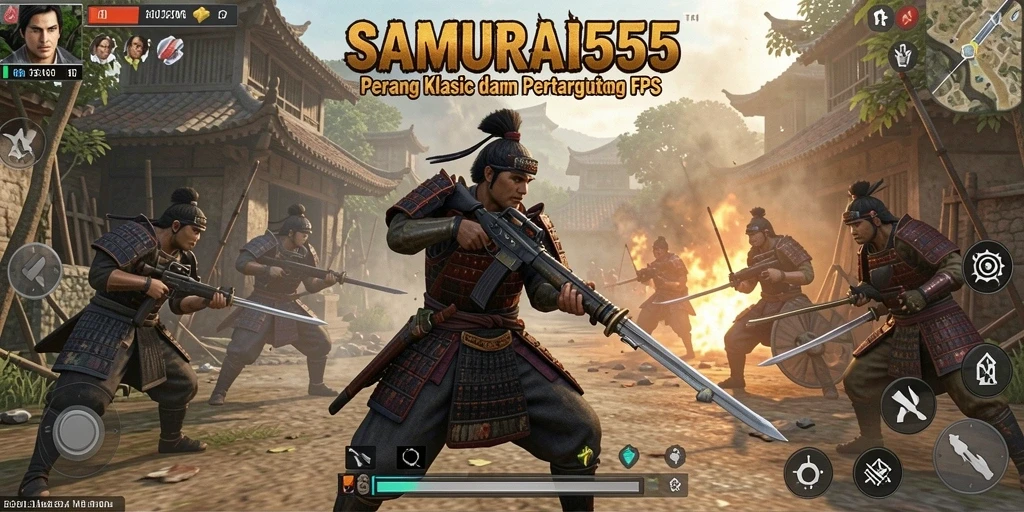 Screenshot menampilkan aksi seru di <strong>SAMURAI555</strong> dengan pertarungan FPS yang intens.